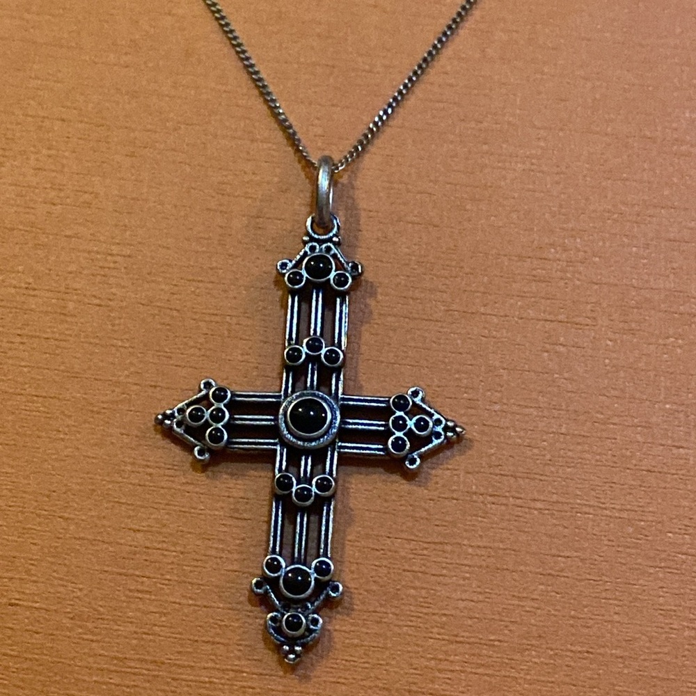 Saint Laurent Long Romantic Cross Charm Necklace in Metal 687161 - Picture 3 of 6